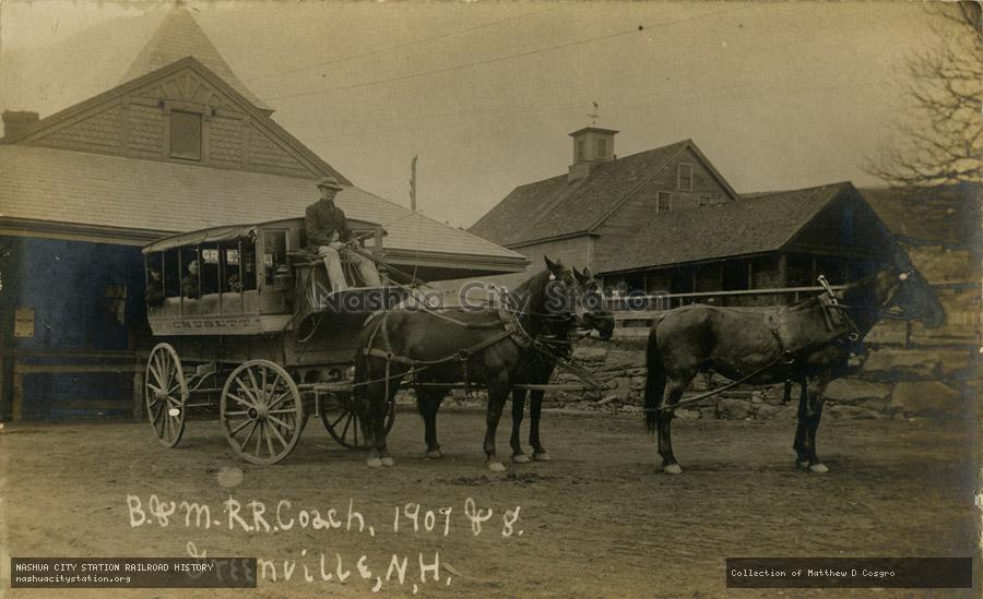 Postcard: Boston & Maine Railroad Coach, 1907 & 8, Greenville, N.H.